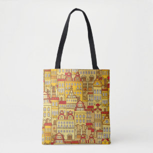Colourful Houses Vintage City Pattern Tote Bag