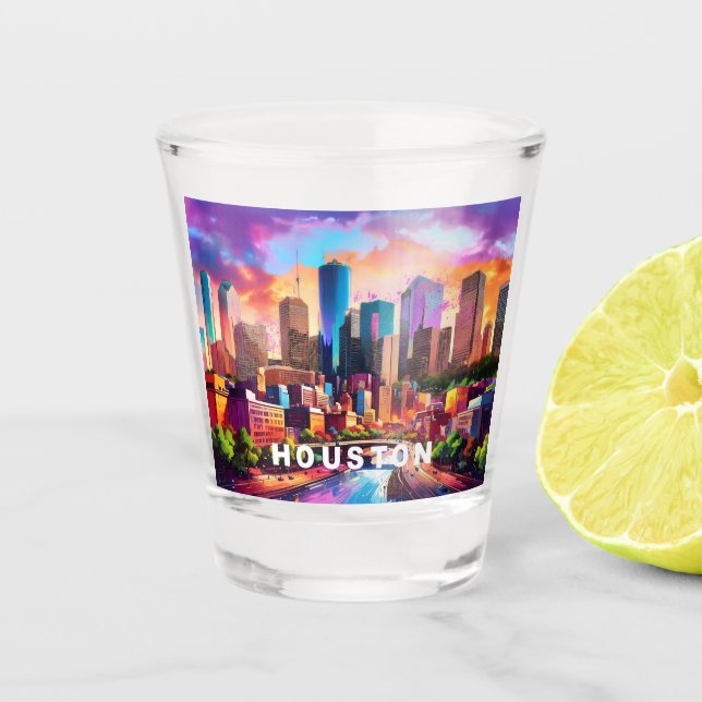 Colourful Houston Skyline Abstract Art Shot Glass (Front)
