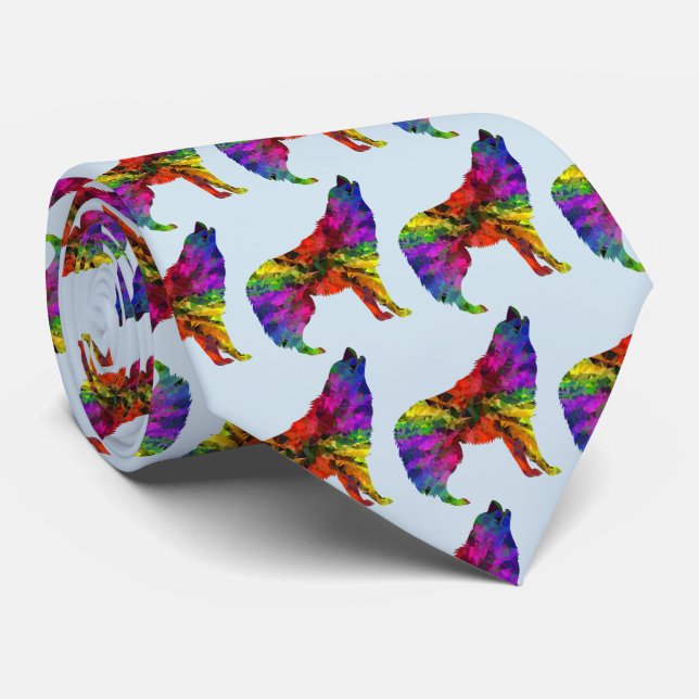 Colourful Howling Wolf Design Necktie (Rolled)