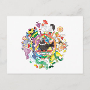 colourful hue circle gradation with black and whit postcard