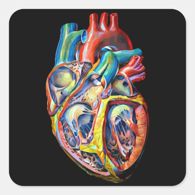 colourful human heart anatomy abstract art square sticker (Front)
