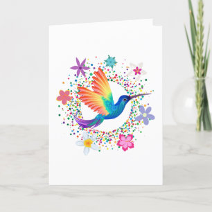 Colourful Humming Bird and Flowers Blank Note Card