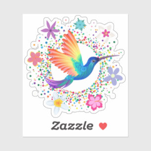 Colourful Humming Bird Flowers Cut Vinyl Sticker