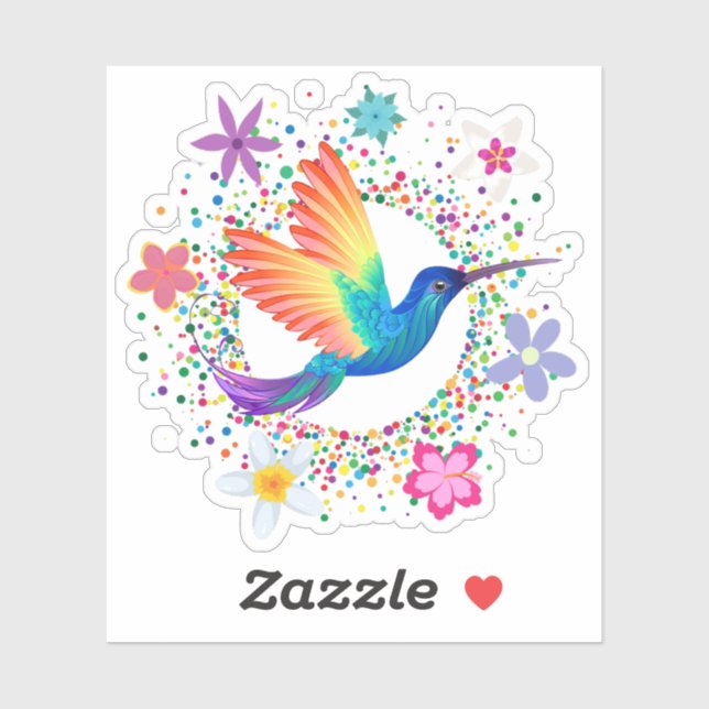 Colourful Humming Bird Flowers Cut Vinyl Sticker (Sheet)