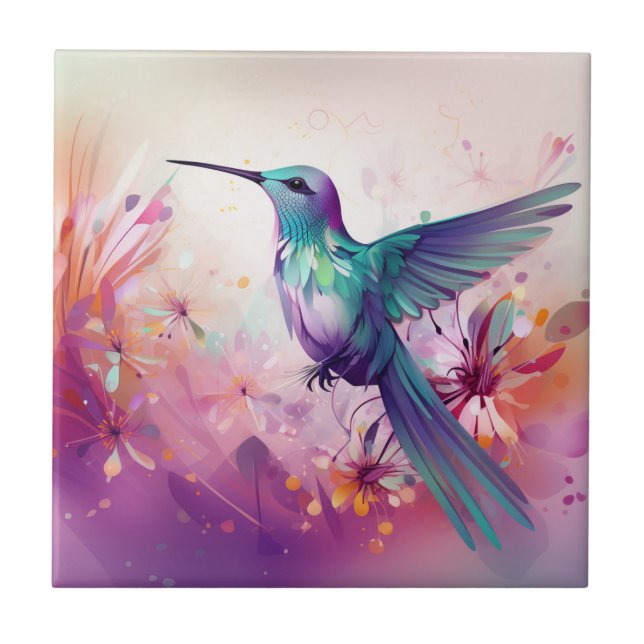 Colourful Hummingbird 3 Tile (Front)