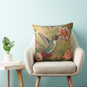 Colourful Hummingbird And Flowers Cushion