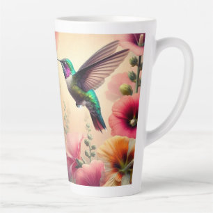Colourful Hummingbird and Flowers Design Latte Mug