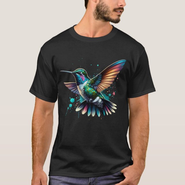 Colourful Hummingbird Bird Lover Bird Watching T-Shirt (Front)