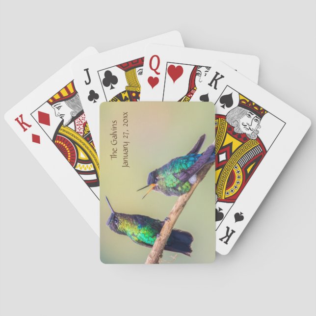 Colourful Hummingbird Couple Personalised Playing Cards (Back)