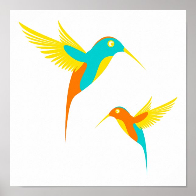 Colourful Hummingbird Drawing Poster (Front)