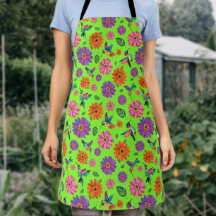 Colourful Hummingbird Flower Garden Pattern Apron