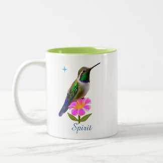 Colourful Hummingbird & Flower with Script on Whit Two-Tone Coffee Mug