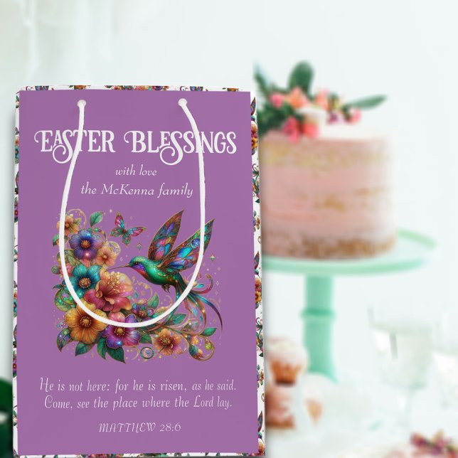 Colourful Hummingbird Flowers Purple Christian  Medium Gift Bag (Creator Uploaded)