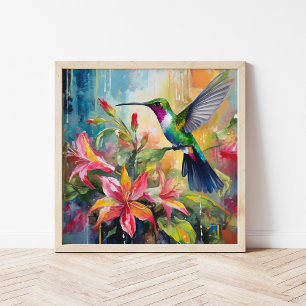 Colourful Hummingbird Modern Art Poster