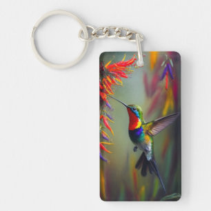 Colourful Hummingbird Oil Painting Style Key Ring