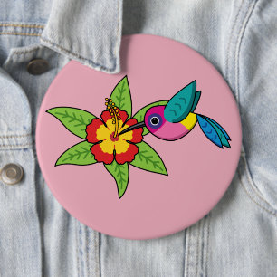 Colourful Hummingbird on Hibiscus Tropical Flower 6 Cm Round Badge