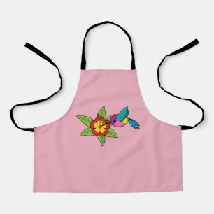 Colourful Hummingbird on Hibiscus Tropical Flower Apron