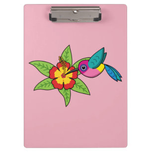 Colourful Hummingbird on Hibiscus Tropical Flower Clipboard