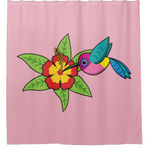 Colourful Hummingbird on Hibiscus Tropical Flower Shower Curtain