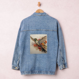 Colourful Hummingbird Red Flowers Denim Jacket