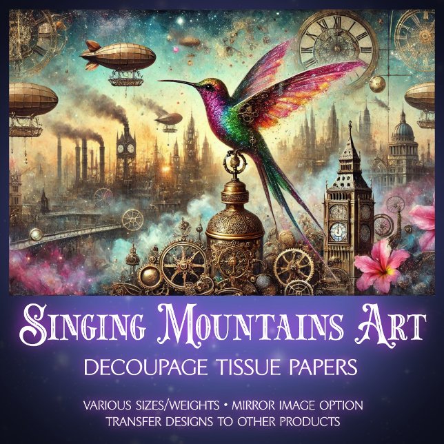 Colourful Hummingbird Steampunk Skyscape Decoupage Tissue Paper (Creator Uploaded)