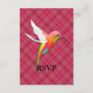 Colourful Hummingbird with Vivid Pink Plaid RSVP Card