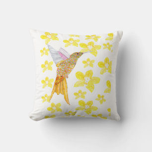 Colourful Hummingbird with yellow Orchids Cushion