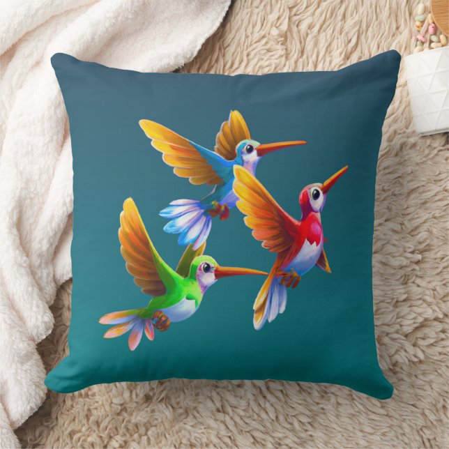 Colourful Hummingbirds in Flight Cushion (Blanket)