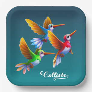Colourful Hummingbirds in Flight Paper Plate