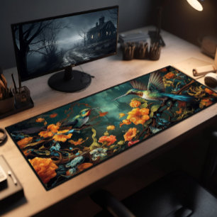 Colourful Hummingbirds In The Garden Desk Mat