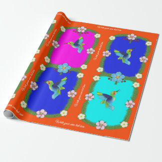 Colourful Hummingbirds.  Orange. Wrapping Paper
