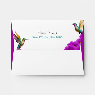 Colourful Hummingbirds Purple Daisies Wedding Envelope