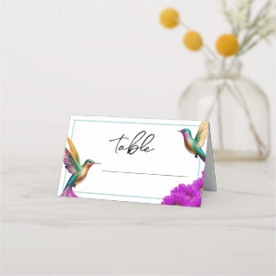 Colourful Hummingbirds Purple Daisies Wedding Place Card