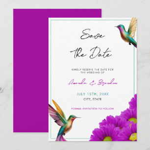 Colourful Hummingbirds Purple Daisies Wedding Save The Date
