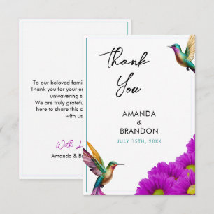 Colourful Hummingbirds Purple Daisies Wedding Thank You Card