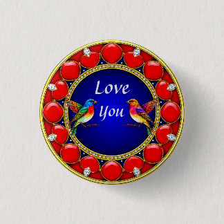 Colourful Hummingbirds Surrounded by Romantic Hear 3 Cm Round Badge