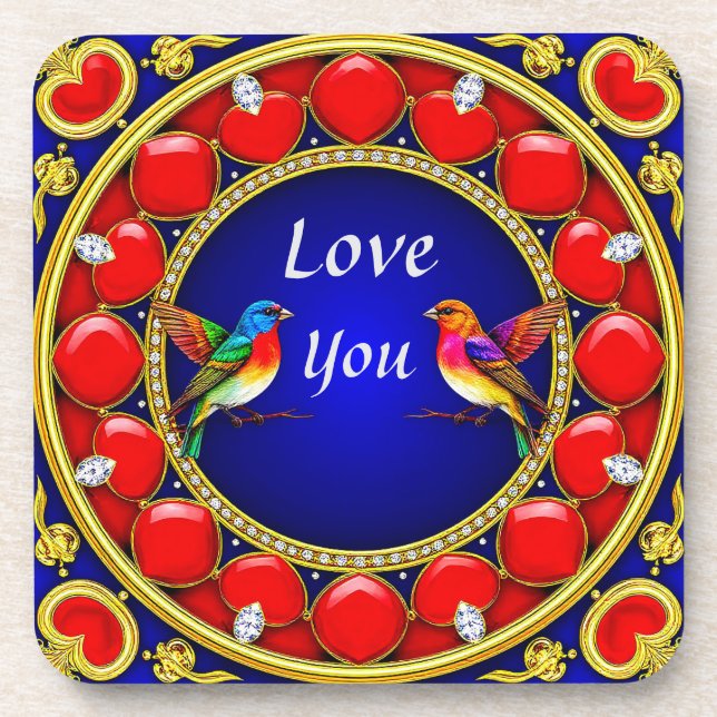 Colourful Hummingbirds Surrounded by Romantic Hear Coaster (Front)