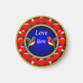 Colourful Hummingbirds Surrounded by Romantic Hear Magnet