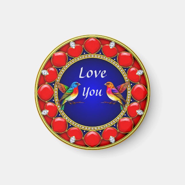 Colourful Hummingbirds Surrounded by Romantic Hear Magnet (Front)