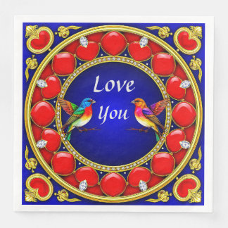 Colourful Hummingbirds Surrounded by Romantic Hear Napkin