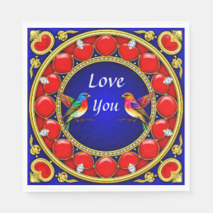Colourful Hummingbirds Surrounded by Romantic Hear Napkin
