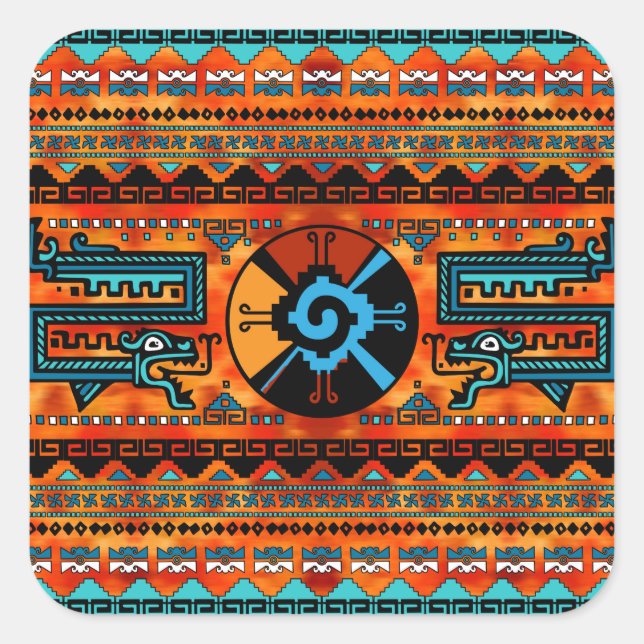 Colourful Hunab Ku Mayan symbol #6 Square Sticker (Front)