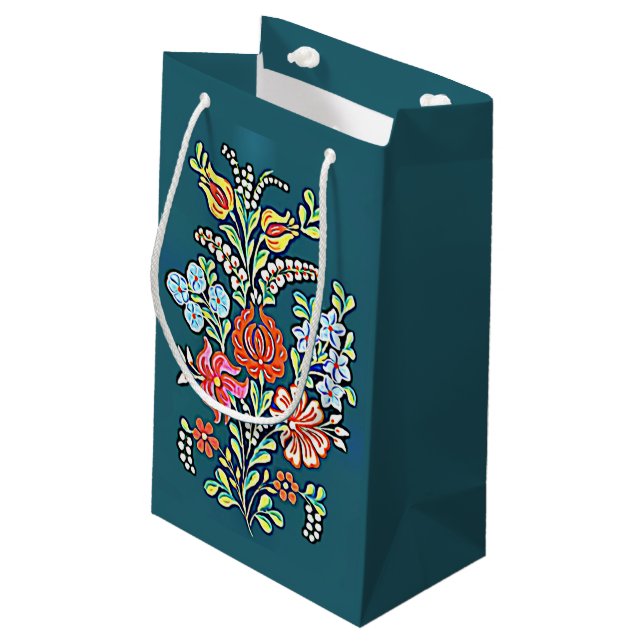 Colourful Hungarian Flowers Small Gift Bag (Back Angled)