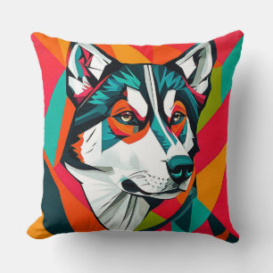 Colourful Husky dog Cushion