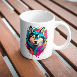 Colourful Husky Dog Head Vibrant Husky Lovers  Coffee Mug