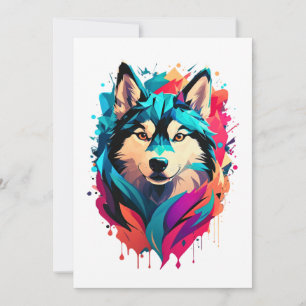 Colourful Husky Dog Head Vibrant Husky Lovers  Holiday Card