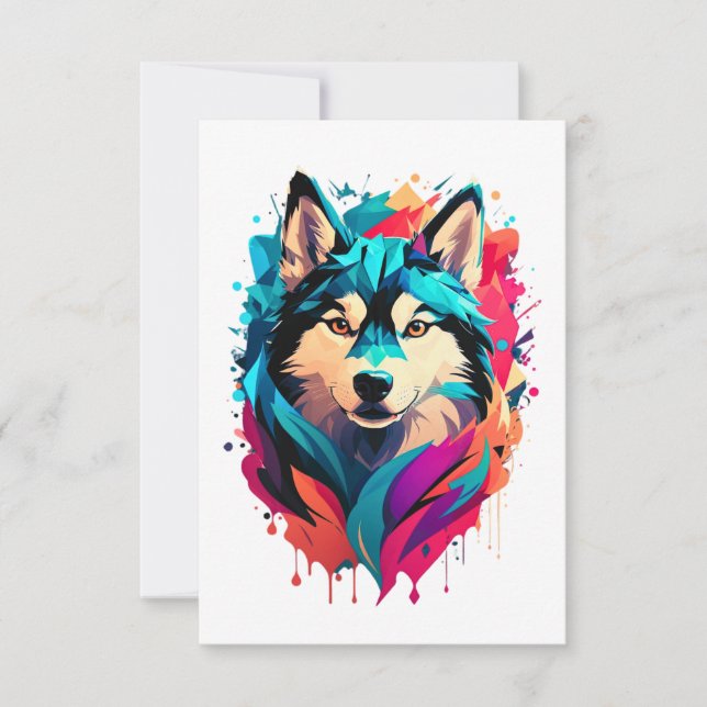 Colourful Husky Dog Head Vibrant Husky Lovers  Thank You Card (Front)