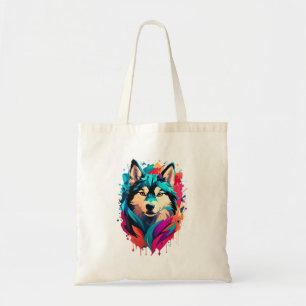 Colourful Husky Dog Head Vibrant Husky Lovers Tote Bag