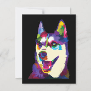 Colourful husky dog pop art style present invitation