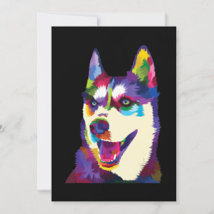 Colourful husky dog pop art style present invitation